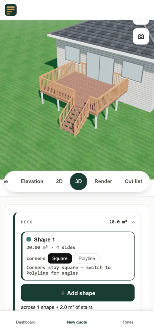 3D deck with balustrade on an iPhone